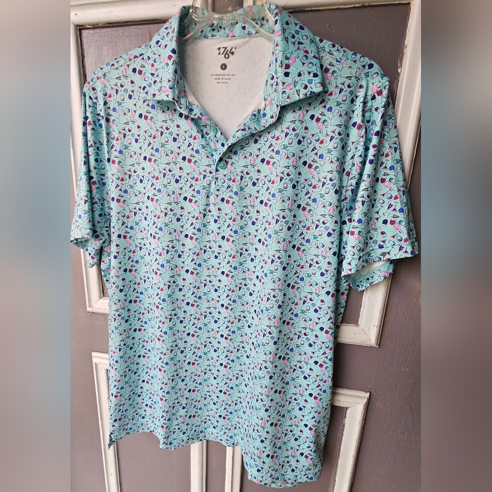 Men's 1764 Golf Polo‎ wine glass all over print L (rgt)